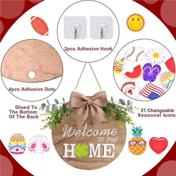 Interchangeable Welcome Home Sign, Seasonal Decor w/ 21 Changeable Icons (12in) - Picture 4 of 7